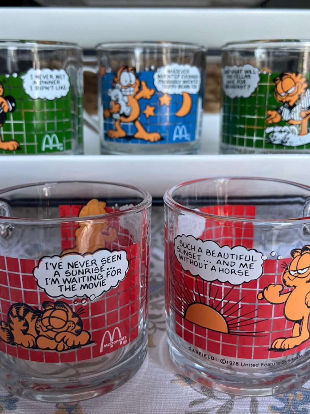McDonald's Vintage 1978 Garfield Glass Mug Set of 5